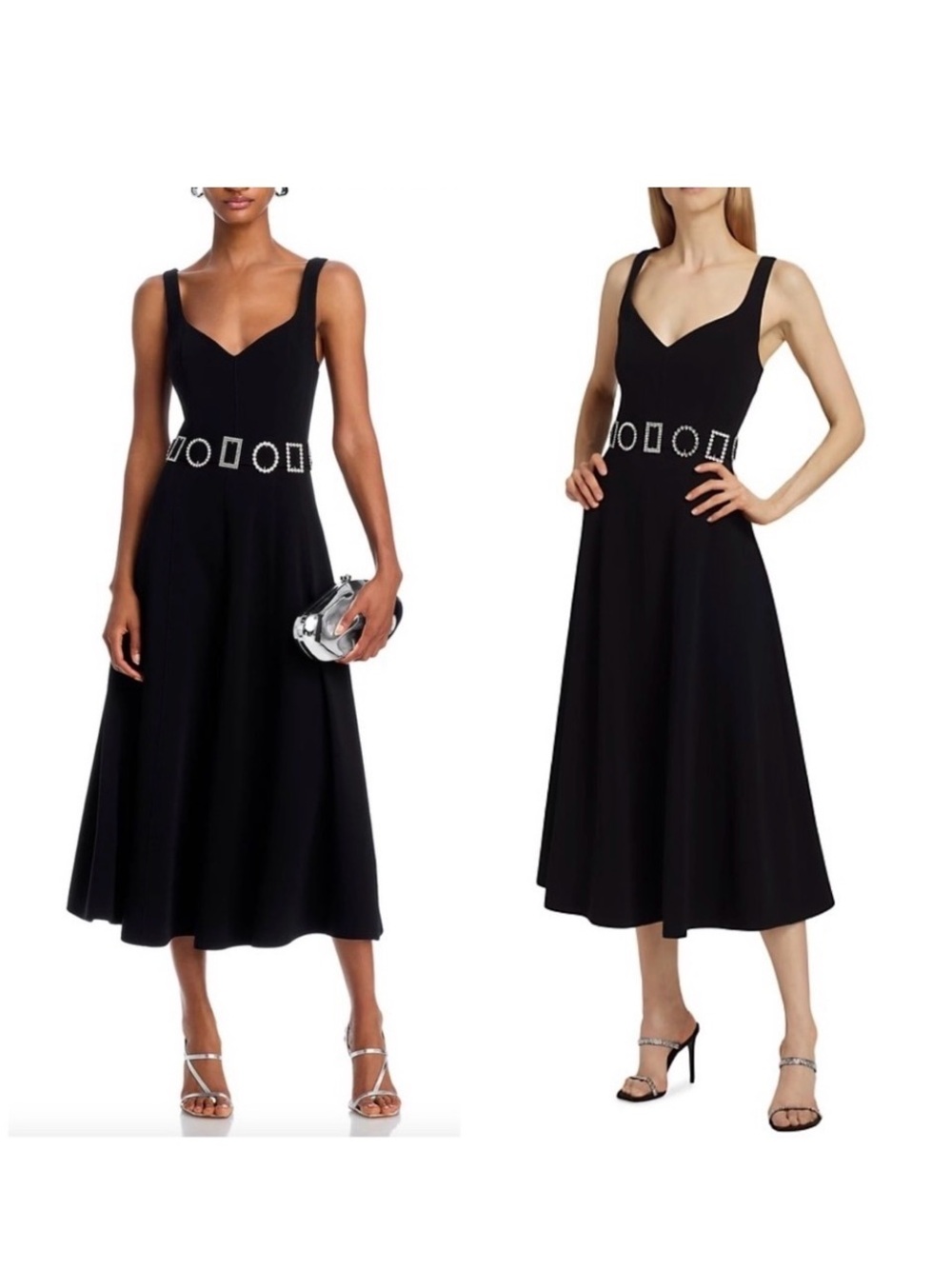 cinq a sept Black Midi Dress with Jeweled Belt
